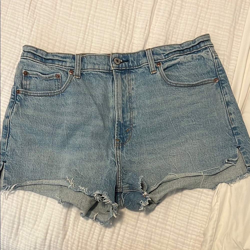 Abercrombie High-Rise Light Blue Denim Cutoff Mom Shorts